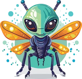 Whimsical Extraterrestrial Insect Clipart: Alien Fly with Cosmic Butterfly Wings