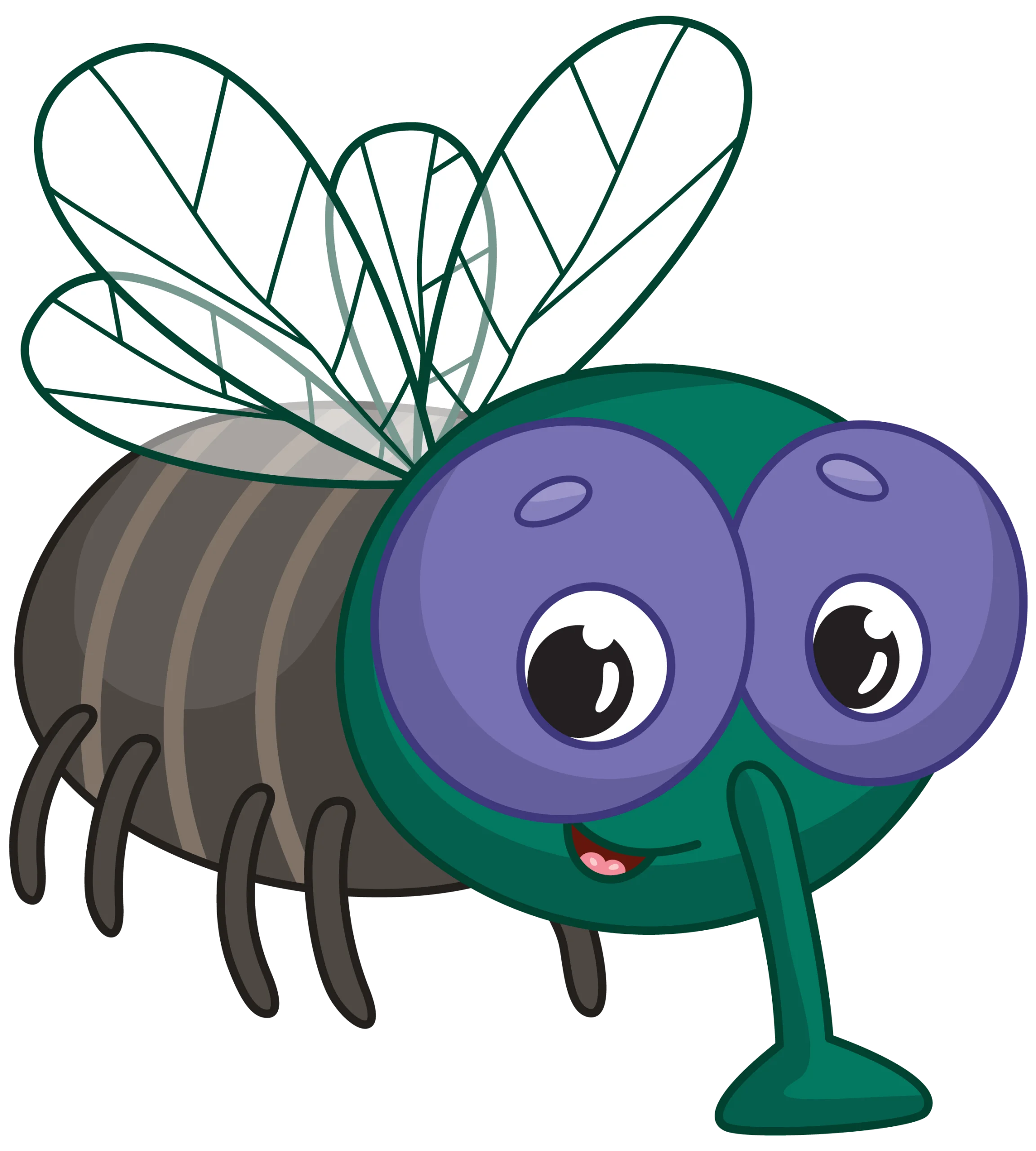 Whimsical Green and Purple Cartoon Fly Clipart with Cute Character Design