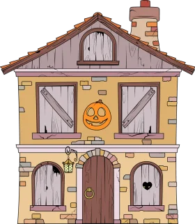 Whimsical Halloween Haunted House Clipart with Playful Jack-o'-Lantern Charm