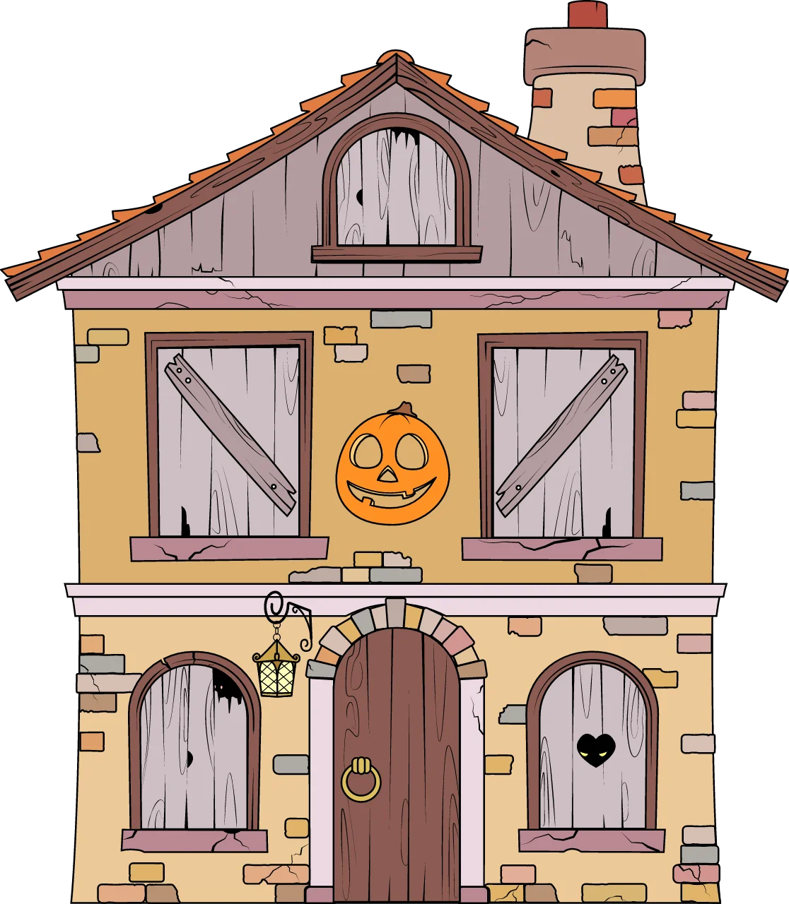 Whimsical Halloween Haunted House Clipart with Playful Jack-o'-Lantern Charm