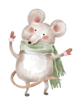 Whimsical Winter Mouse Clipart with Cozy Green Scarf and Playful Pose