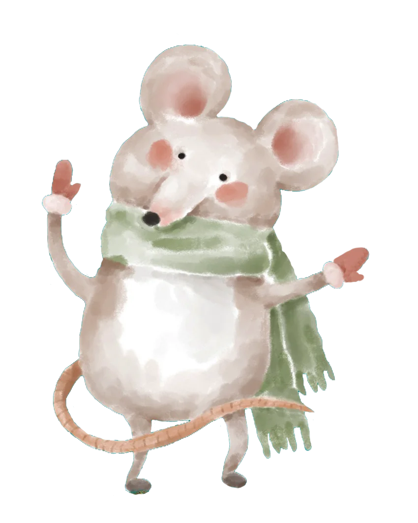 Whimsical Winter Mouse Clipart with Cozy Green Scarf and Playful Pose