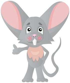 Adorable Gray Mouse Clipart with Oversized Ears and Playful Pose