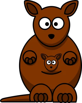 Adorable Brown Cartoon Kangaroo Clipart with Cute Baby Joey Illustration
