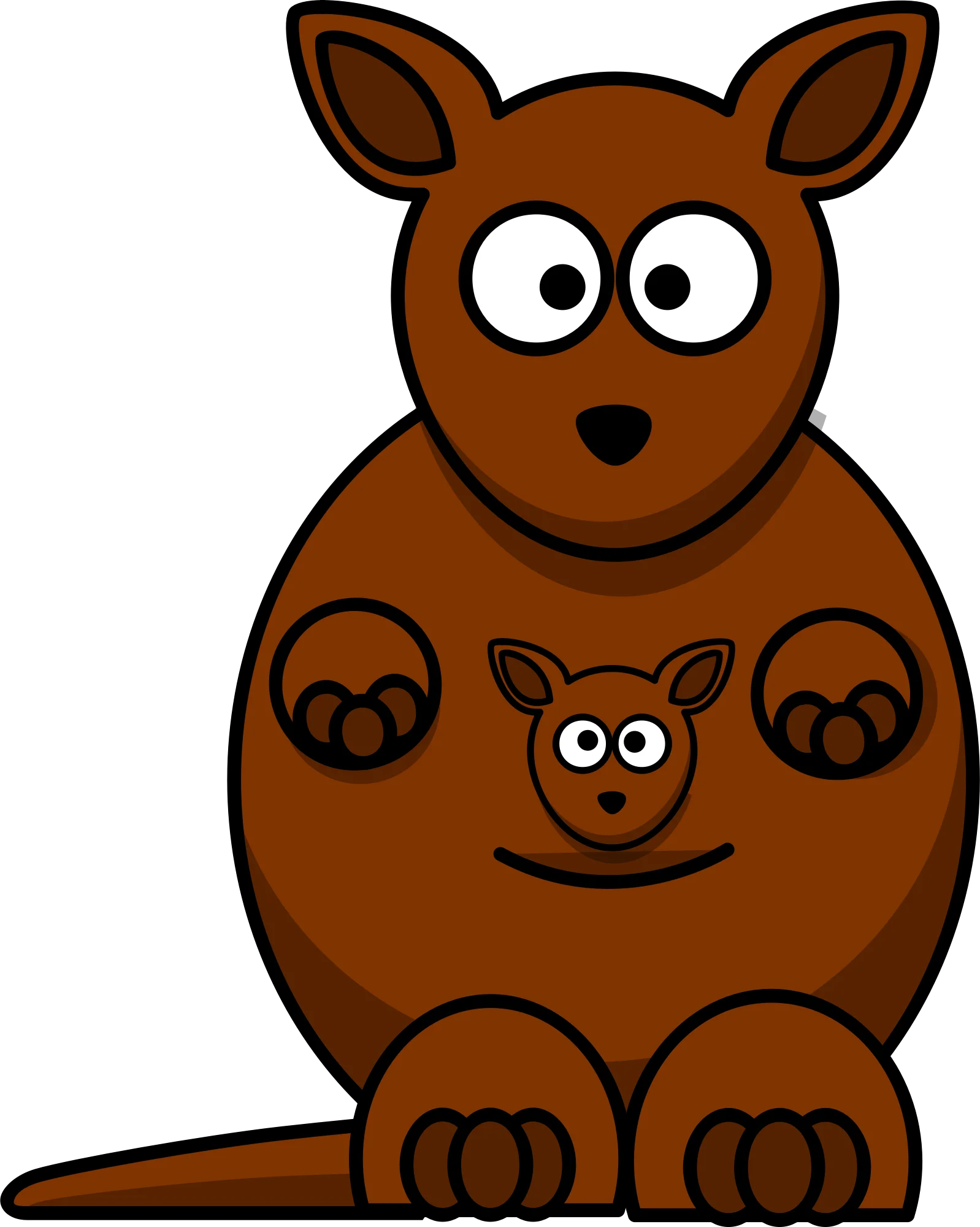 Adorable Brown Cartoon Kangaroo Clipart with Cute Baby Joey Illustration