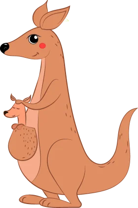 Adorable Mother Kangaroo with Baby Joey Cartoon Clipart Illustration