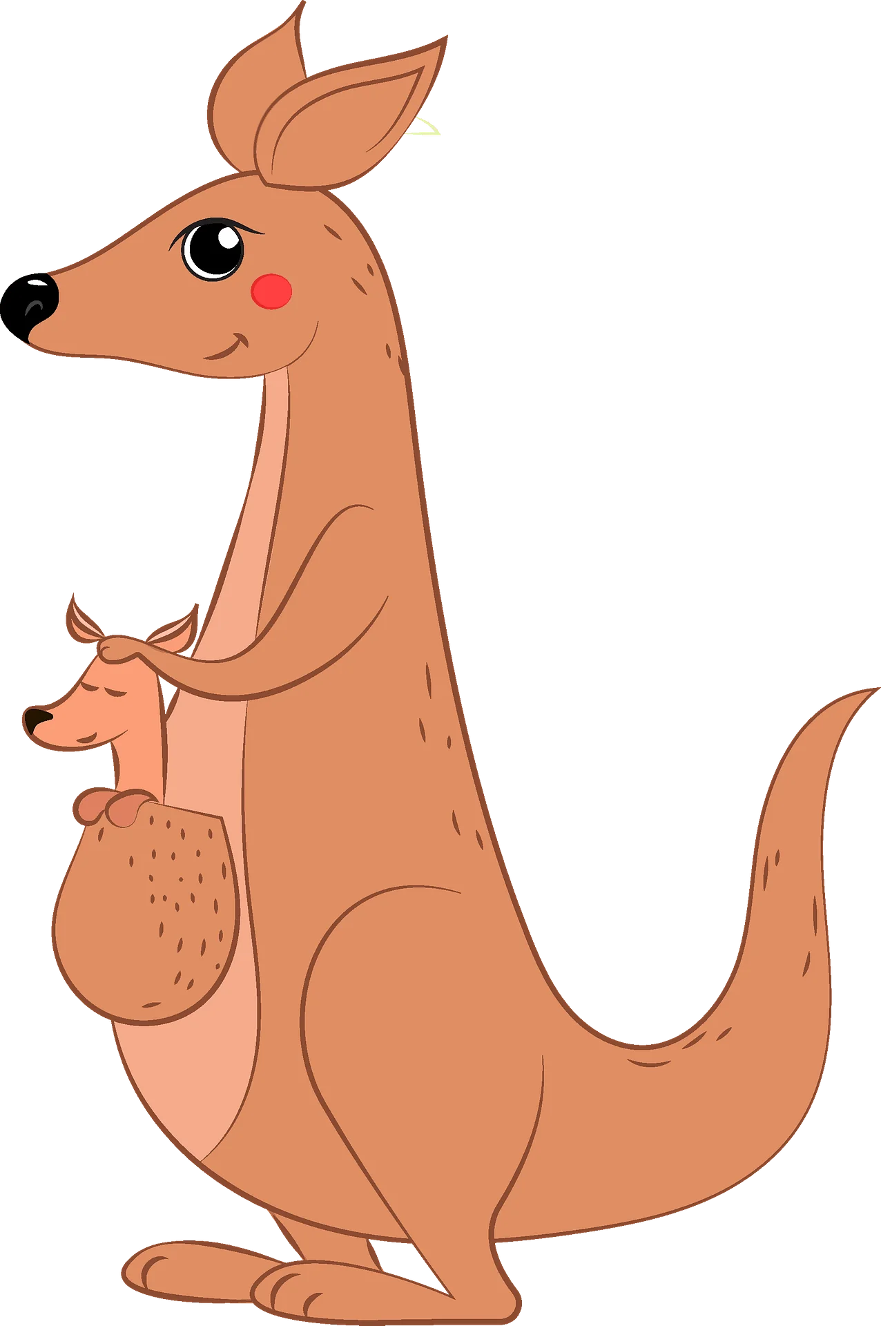 Adorable Mother Kangaroo with Baby Joey Cartoon Clipart Illustration