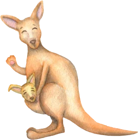Adorable Motherly Kangaroo with Joey Watercolor-Style Clipart Illustration