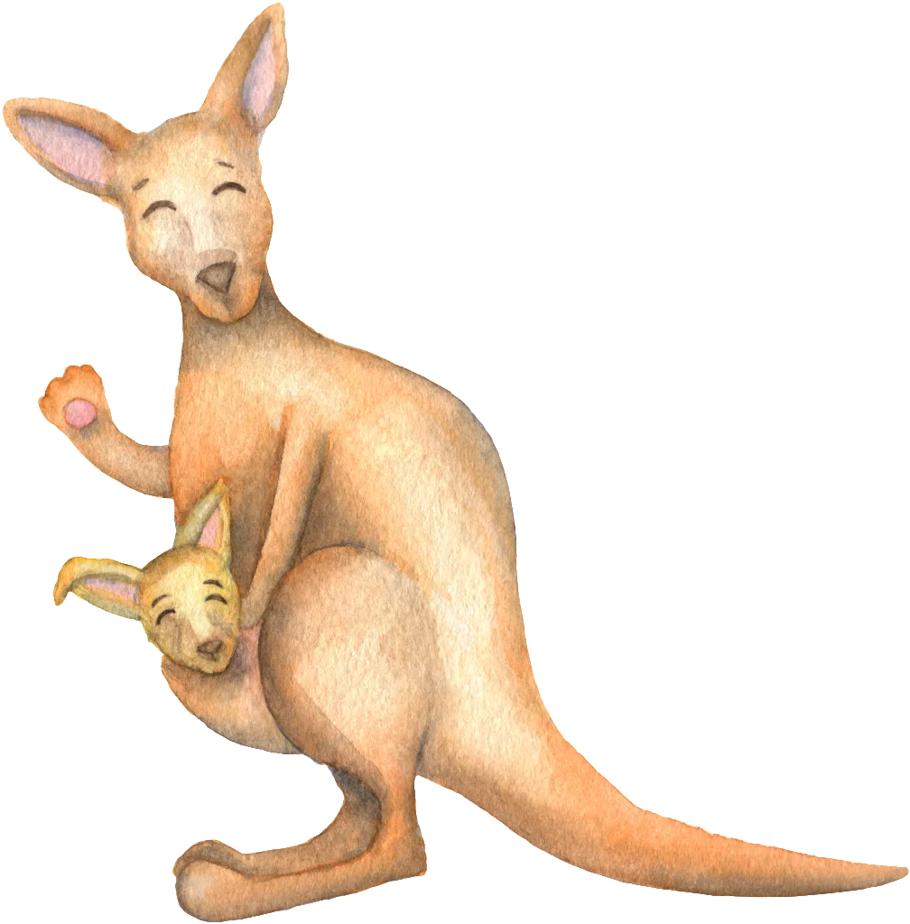 Adorable Motherly Kangaroo with Joey Watercolor-Style Clipart Illustration