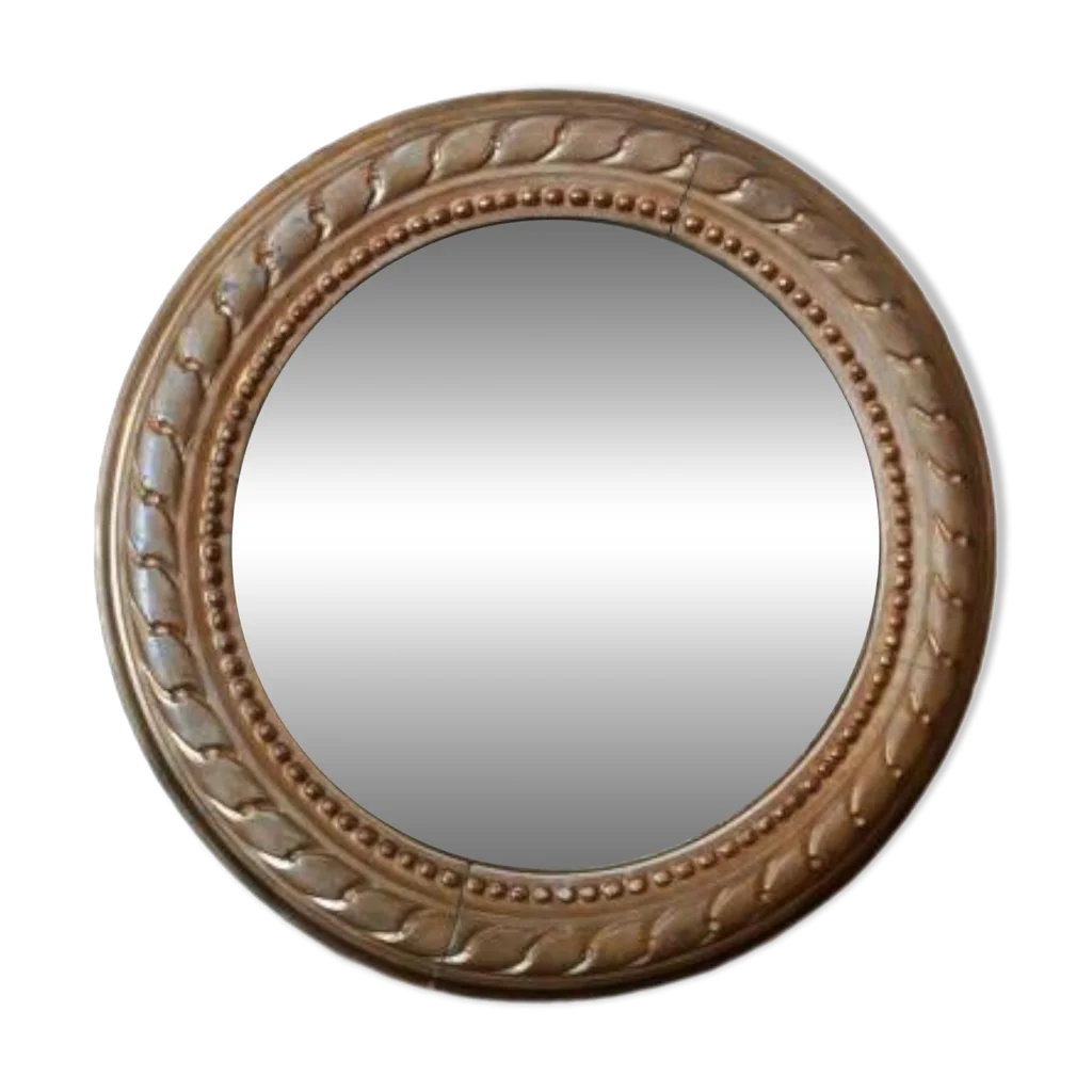 Antique Bronze Finish Round Mirror Clipart with Ornate Decorative Edge Design
