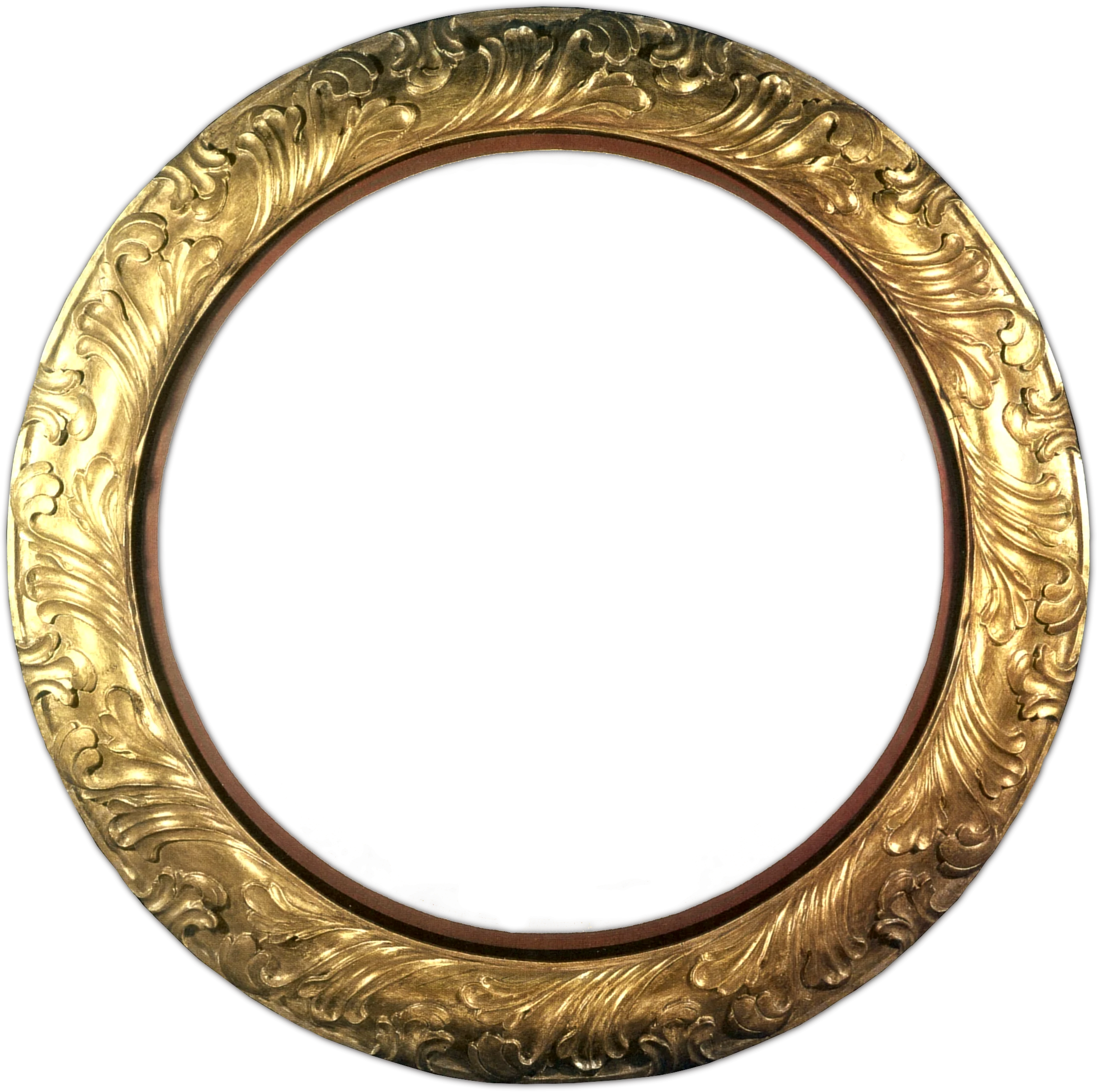 Antique Golden Ornate Circular Bronze Picture Frame Clipart with Intricate Scrollwork