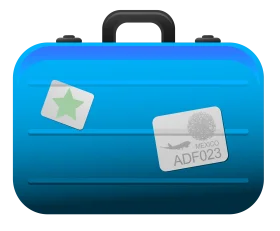 Blue Gradient Suitcase Clipart with Travel Identification Labels