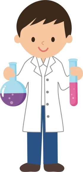 Cheerful Junior Scientist in Lab Coat Holding Chemistry Experiment Clipart
