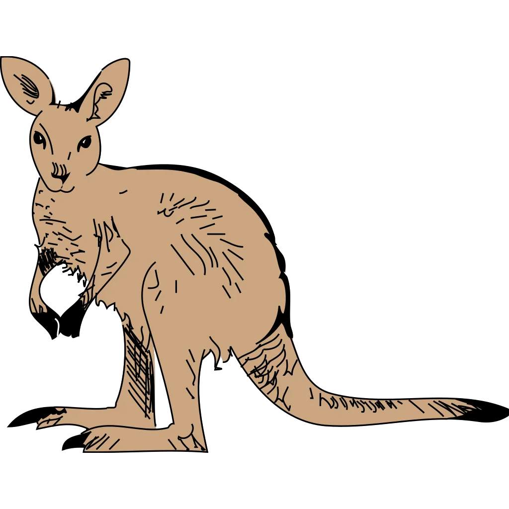 Detailed Hand-Drawn Realistic Kangaroo Clipart Illustration in Soft Earth Tones