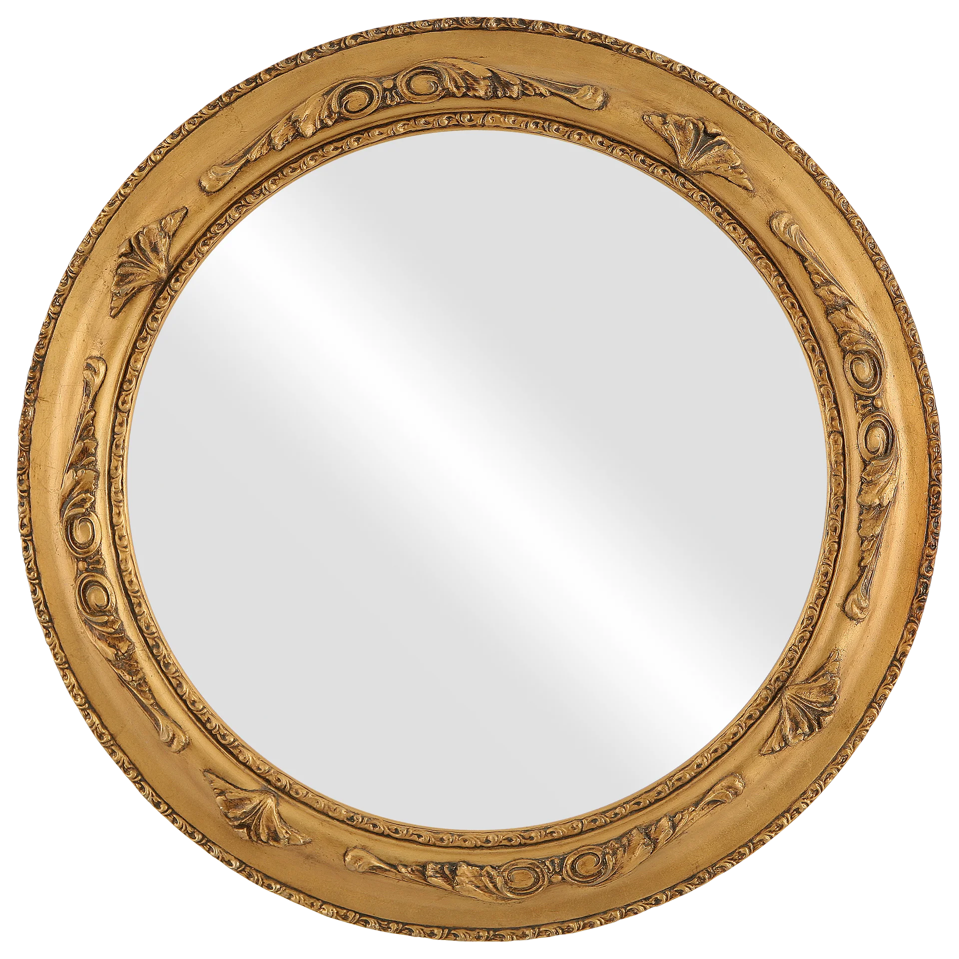 Elegant Golden Antique Circular Mirror Clipart with Ornate Decorative Frame