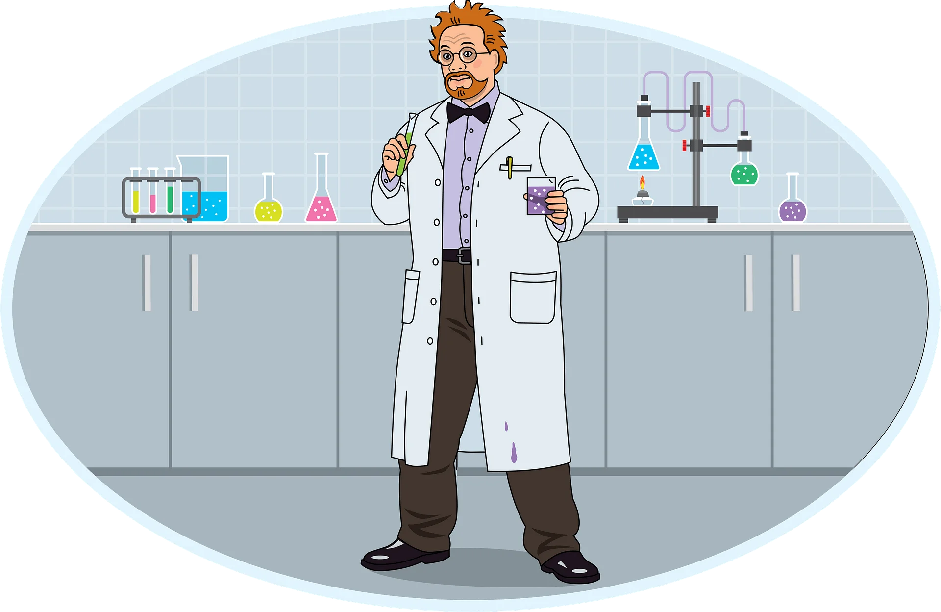 Enthusiastic Laboratory Scientist Clipart: A Colorful Scientific Research Scene