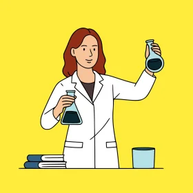 Female Scientist Conducting Research with Laboratory Glassware Clipart Illustration