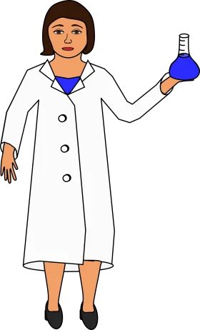 Female Scientist in White Lab Coat Holding Blue Conical Flask Clipart Illustration