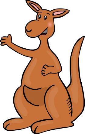 Friendly Brown Cartoon Kangaroo Clipart with Cheerful Smile and Waving Gesture