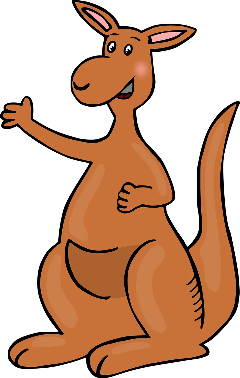 Friendly Brown Cartoon Kangaroo Clipart with Cheerful Smile and Waving Gesture