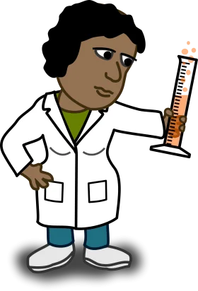 Friendly Lab Researcher Wearing White Coat Holding Graduated Measuring Cylinder Clipart