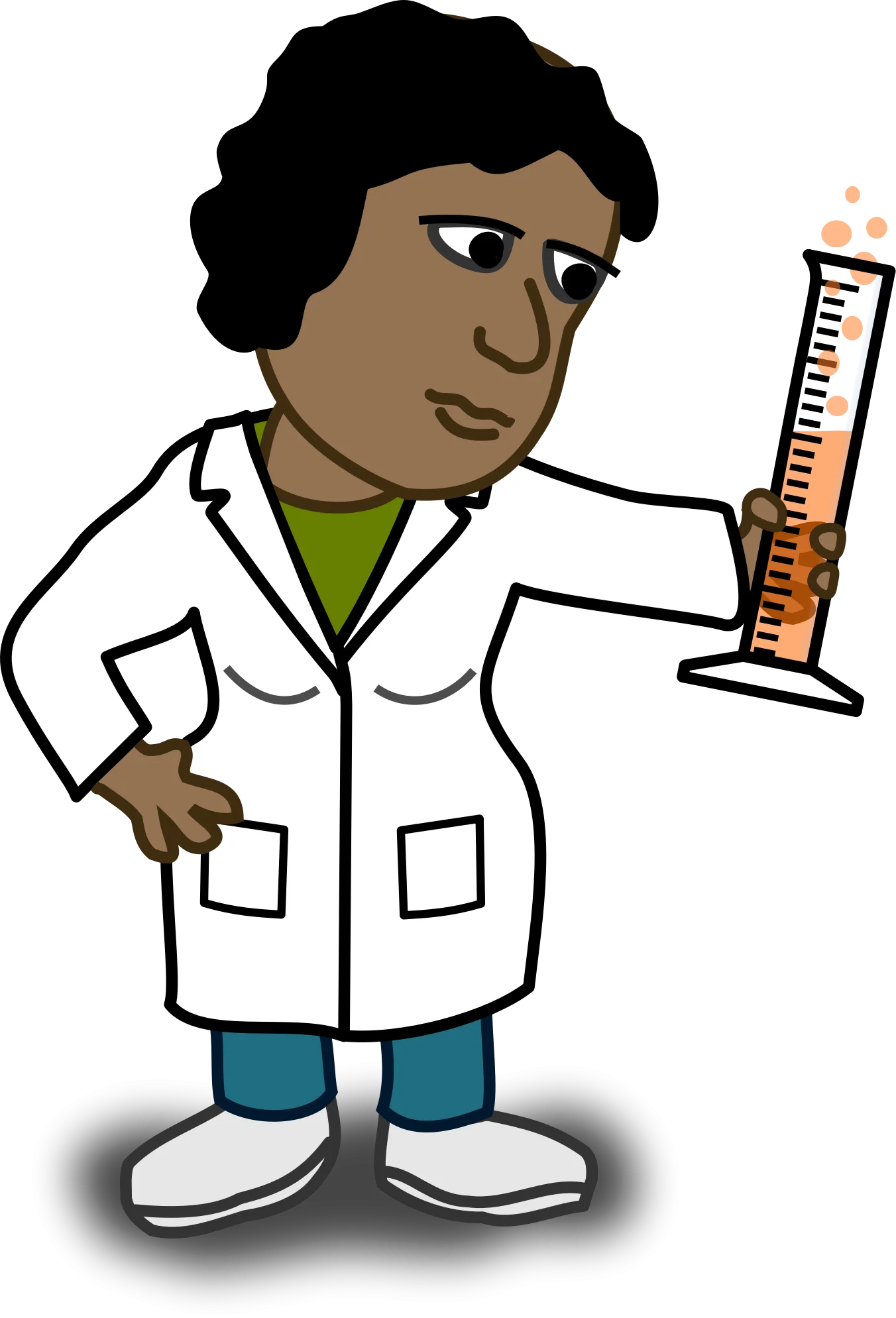 Friendly Lab Researcher Wearing White Coat Holding Graduated Measuring Cylinder Clipart