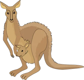 Gentle Brown Kangaroo Mother and Joey Cartoon Clipart Illustration