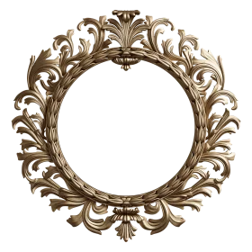 Ornate Baroque-Style Bronze Circular Mirror Frame Clipart with Intricate Scrollwork