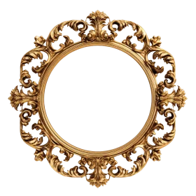 Ornate Golden Baroque Circular Mirror Frame Vintage Clipart Design