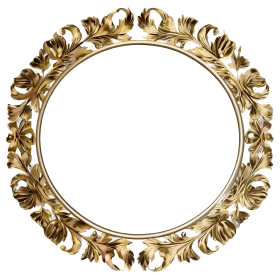 Ornate Golden Baroque Circular Vintage Mirror Clipart with Elegant Leaf Motifs
