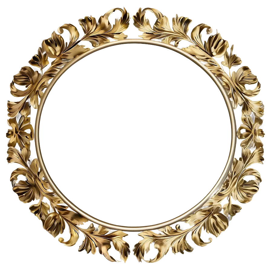 Ornate Golden Baroque Circular Vintage Mirror Clipart with Elegant Leaf Motifs