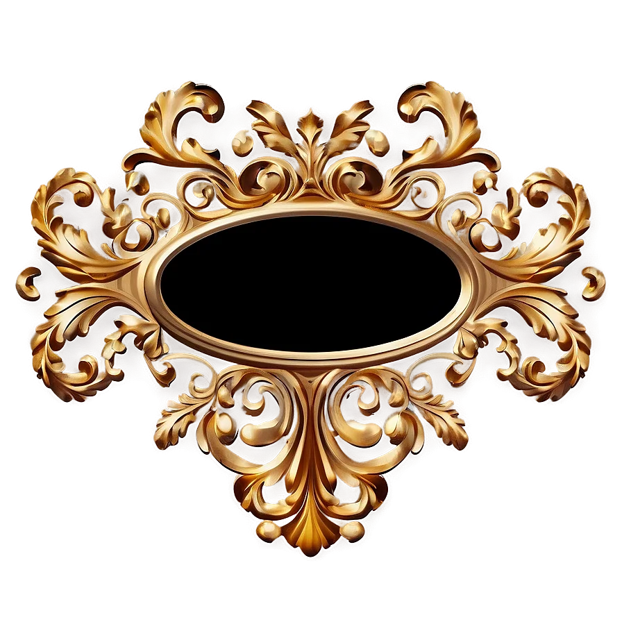 Ornate Golden Baroque Vintage Oval Decorative Frame Metallic Clipart Design