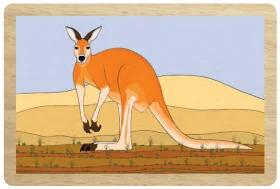 Red Kangaroo on Sandy Terrain Vintage-Style Wooden Frame Clipart Illustration