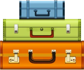 Stacked Vintage Travel Suitcases Clipart Illustration with Bold Color Scheme