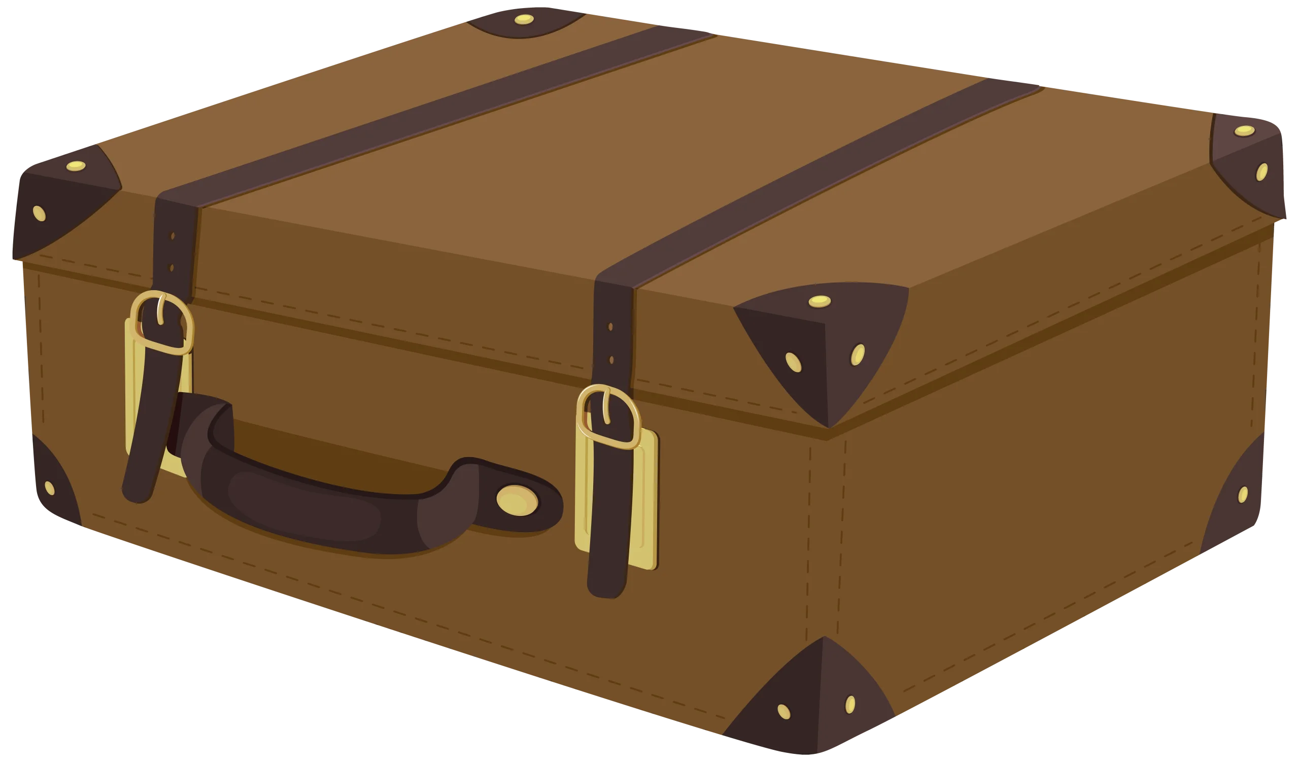 Vintage Brown Leather Travel Suitcase Clipart with Antique Brass Buckles