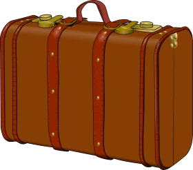 Vintage Brown Leather Travel Suitcase Clipart with Golden Accents and Straps