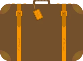 Vintage-Inspired Retro Brown Travel Suitcase Clipart with Golden Straps