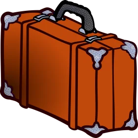 Vintage Orange Leather Travel Suitcase Clipart with Metal Corner Protectors