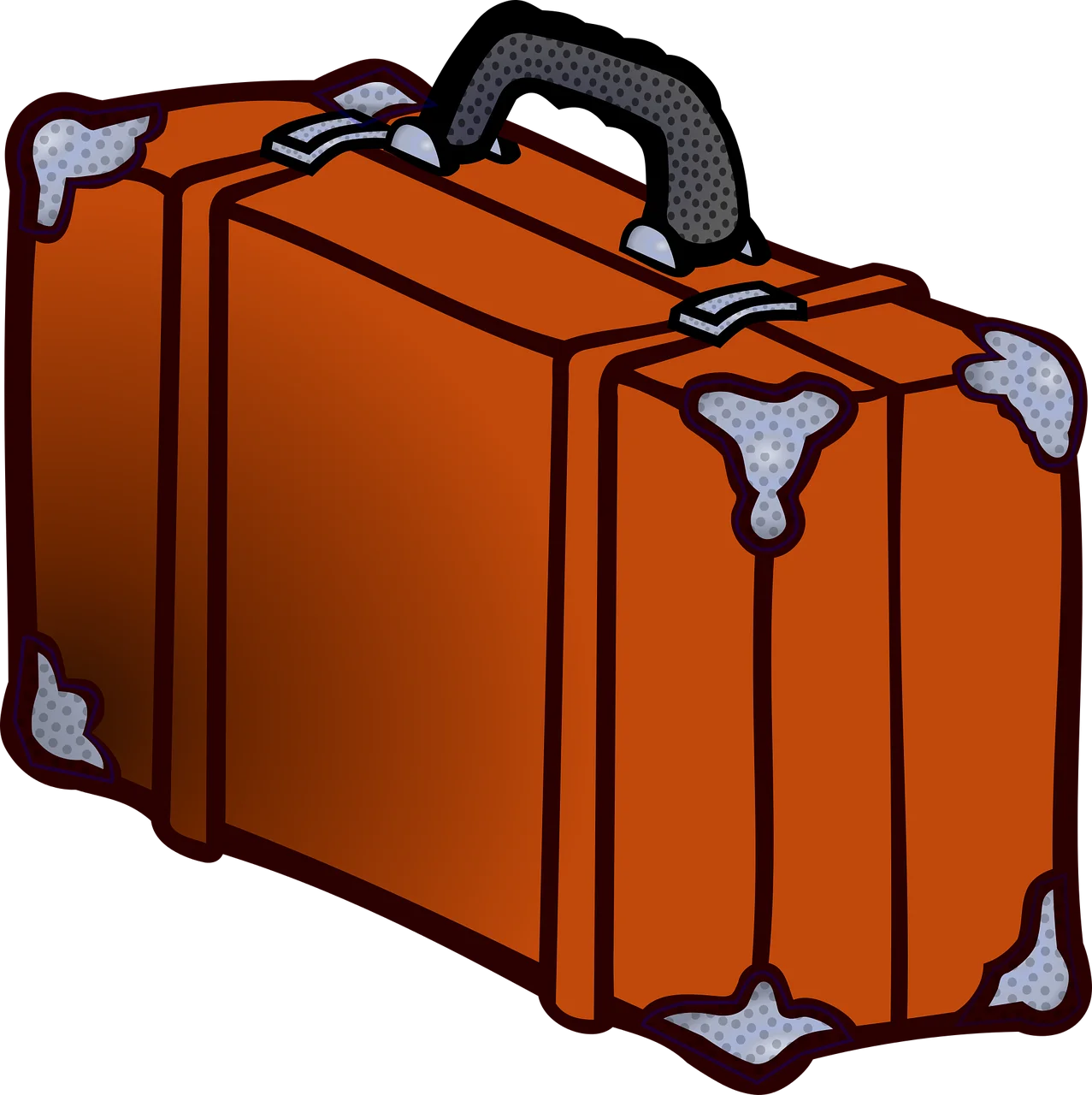 Vintage Orange Leather Travel Suitcase Clipart with Metal Corner Protectors