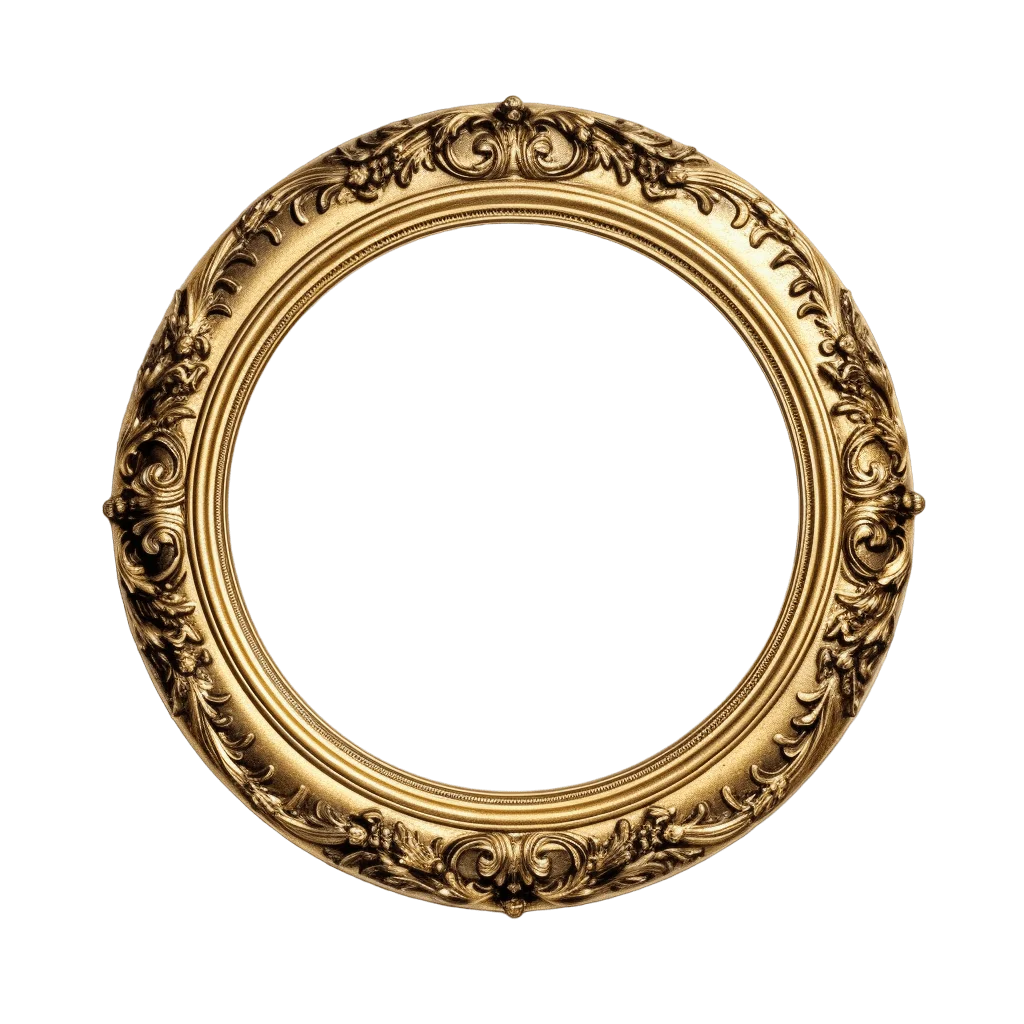 Vintage Ornate Golden Circular Baroque Style Picture Frame Clipart Design