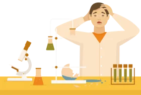 Anxious Laboratory Researcher Surrounded by Scientific Experiment Clipart Illustration