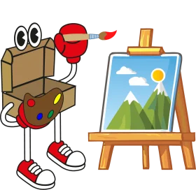 Artistic Cardboard Character Creating Scenic Mountain Landscape Clipart