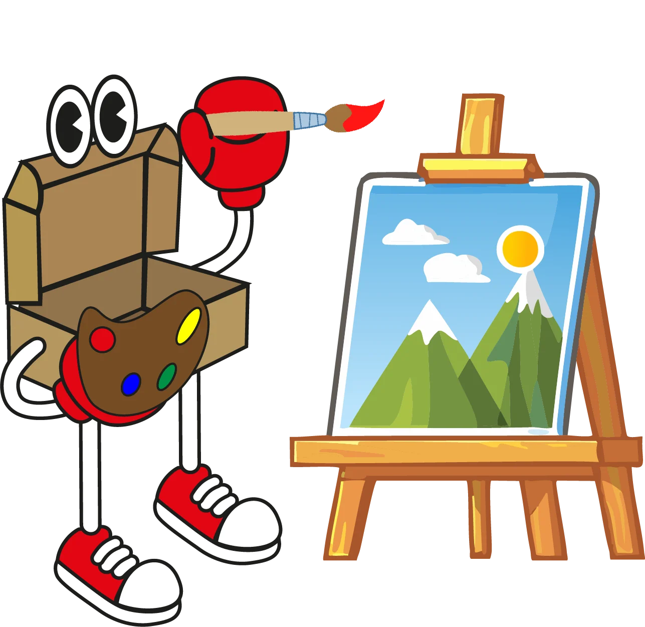 Artistic Cardboard Character Creating Scenic Mountain Landscape Clipart