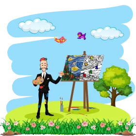 Artistic Expression: A Creative Professional Painting Outdoors Clipart Scene