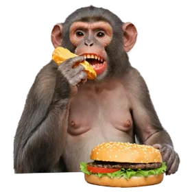 Cheeky Chimpanzee Enjoying a Fast Food Feast: Humorous Meal Time Clipart Adventure