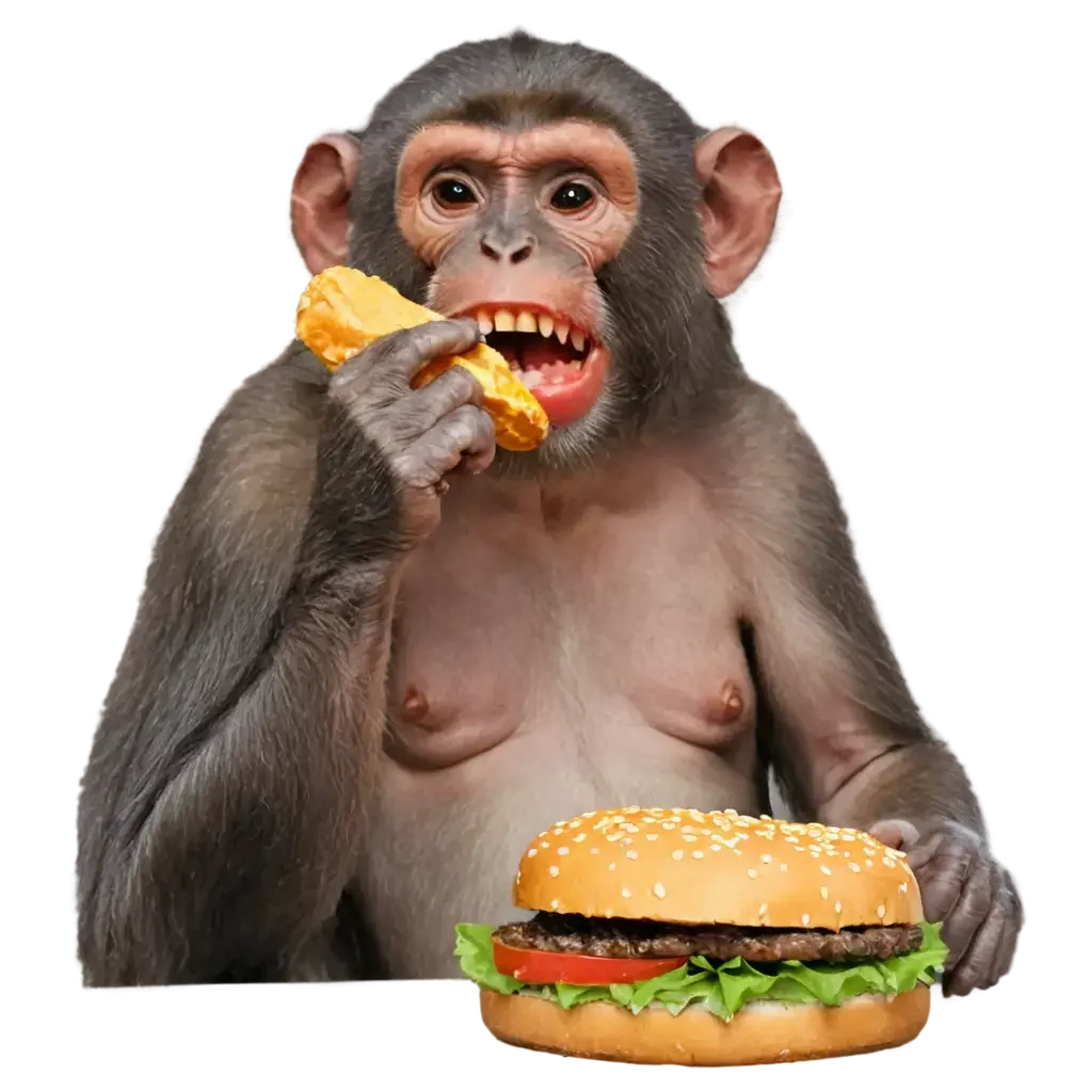 Cheeky Chimpanzee Enjoying a Fast Food Feast: Humorous Meal Time Clipart Adventure
