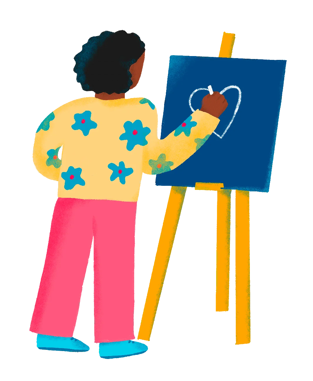Cheerful Artist Painting a Heartfelt Scene on Canvas Easel Clipart Illustration