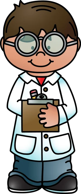 Cheerful Cartoon Scientist Clipart with Clipboard and Glasses
