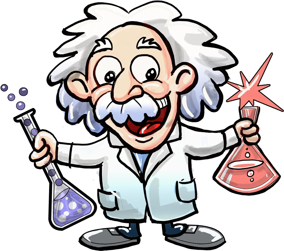 Cheerful Mad Scientist Clipart: Eccentric Researcher with Laboratory Experiments
