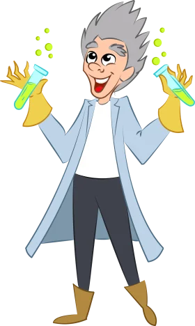 Cheerful Mad Scientist Clipart Illustration with Colorful Laboratory Experiments